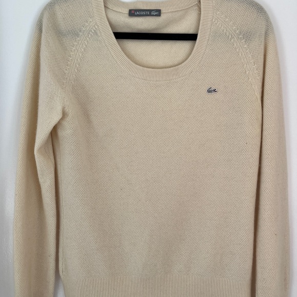 Lacoste Vintage Cashmere Sweater Cream scoop neck - Picture 2 of 9